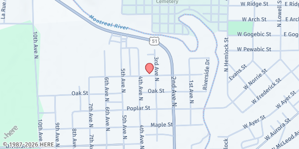 Map showing Iron County Mobile Pantry - Hurley at 606-607 3rd Ave N, Hurley, WI