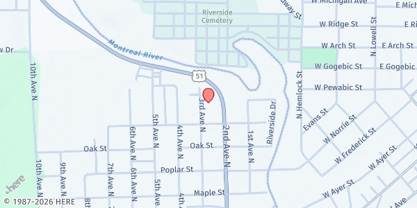 Map showing Second Harvest Northland: Iron County at 606-607 3rd Avenue North, Hurley, WI