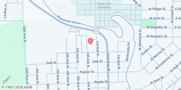 Map showing Second Harvest Northland: Iron County at 606-607 3rd Avenue North, Hurley, WI