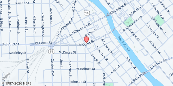 Map showing ECHO- Everyone Cooperating to Help Others at 65 S High St., Janesville, WI