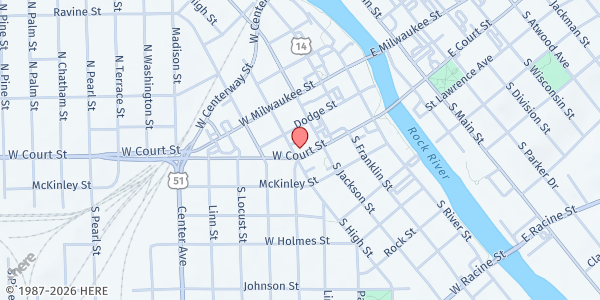 Map showing ECHO Inc Food Pantry at 65 S High St., Janesville, WI