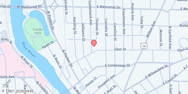 Map showing Salvation Army Janesville Meal Site at 514 Sutherland Ave., Janesville, WI