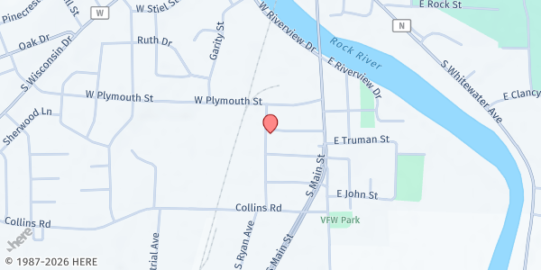 Map showing Jefferson Food Pantry at 164 W Garland St., Jefferson, WI