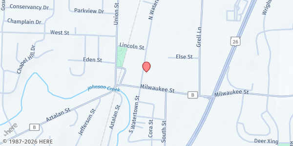 Map showing Johnson Creek Helping Hands Food Pantry, Inc. at 129 N Watertown St, Johnson Creek, WI
