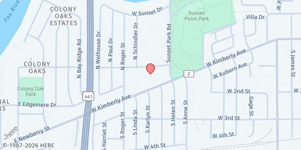 Map showing Fox Valley Food Pantry at 1200 W Kimberly Ave, Kimberly, WI