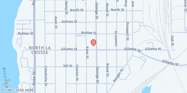 Map showing Wafer Food Pantry - Food Distribution Center at 1603 George St, La Crosse, WI