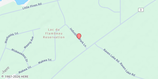 Map showing Lac du Flambeau Food Distribution Program at 220 Industrial Park Ln., Lac du Flambeau, WI