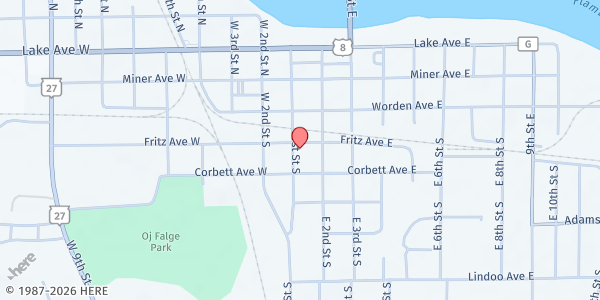 Map showing Hope Lutheran Church Food Pantry - Food Distribution Center at 321 1st St S, Ladysmith, WI