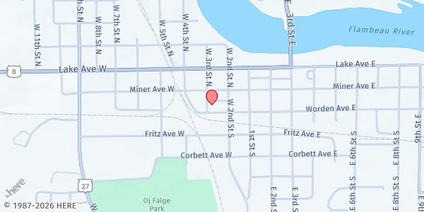 Map showing ICAA Rusk County Food Pantry - Food Distribution Center at 103 W 3rd St S, Ladysmith, WI