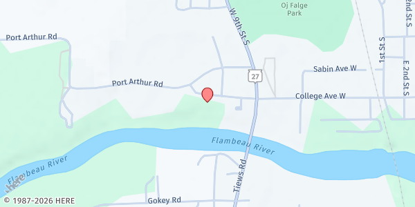 Map showing Indianhead CAA Food Pantry - Rusk City at 1000 W. College Ave., Ladysmith, WI