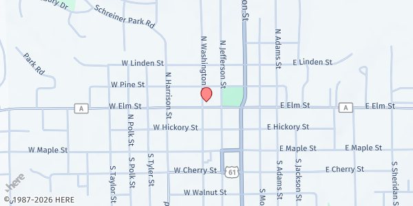 Map showing Lancaster Association of Churches Food Pantry at 245 W Elm St, Lancaster, WI