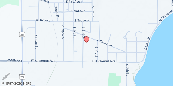 Map showing Ruby's Pop-Up Pantry - Luck at 210 E. Park Ave., Luck, WI
