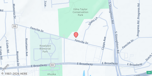 Map showing Community Services & Food Pantry at 910 Femrite Dr, Madison, WI