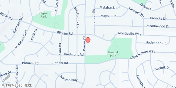 Map showing Huegel Elementary at 2601 Prairie Rd, Madison, WI
