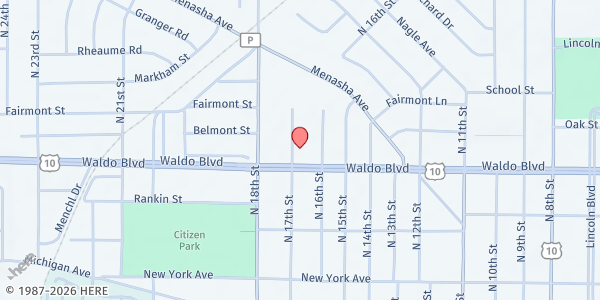 Map showing Church of Christ - Food Distribution Center at 1109 N 17th St, Manitowoc, WI