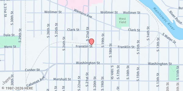 Map showing Peter's Pantry Inc at 843 S 21st St, Manitowoc, WI