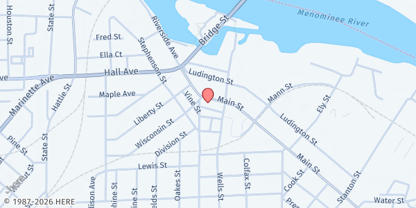 Map showing St. Vincent de Paul - Marinette at 1619 Main St., Marinette, WI