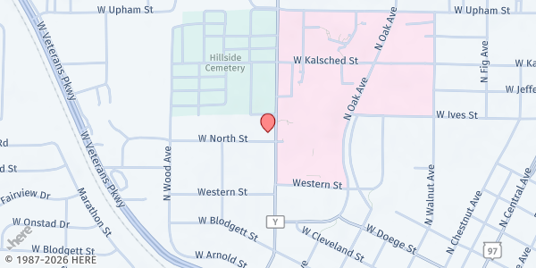 Map showing Ronald McDonald House Charities of Marshfield Inc. at 803 W North St, Marshfield, WI