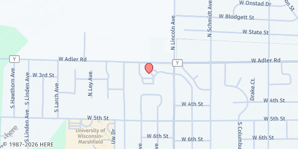 Map showing Soup or Socks at 200 S Lincoln Ave, Marshfield, WI