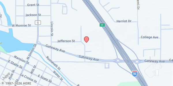 Map showing Community Sharing Food Pantry at 1 Kennedy St., Mauston, WI