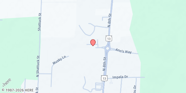 Map showing First Baptist Food Pantry at 751 Grace Way, Medford, WI