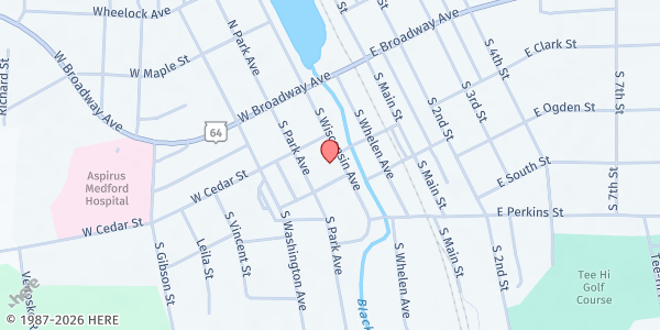 Map showing Indianhead C.A.A. Food Pantry at 225 S. Wisconsin Ave., Medford, WI