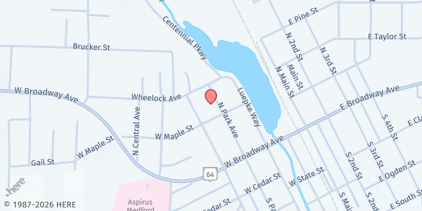 Map showing St. Paul's Lutheran Church at 321 N. Park Ave., Medford, WI