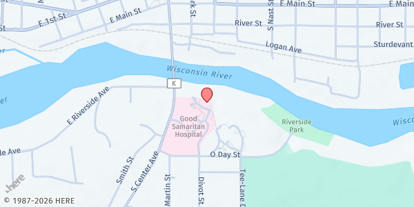 Map showing Community Food Pantry of Merrill at 503 S. Center Ave., Merrill, WI