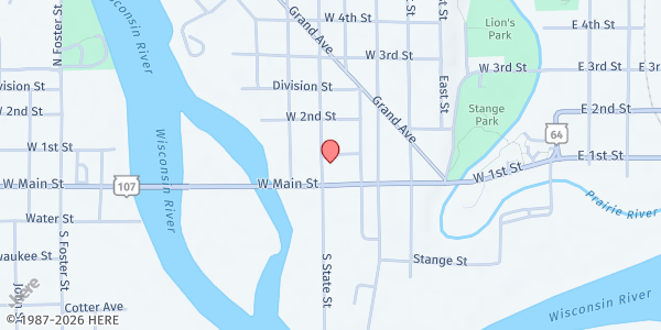 Map showing Open Hearts Food Pantry at 107 N. State St., Merrill, WI