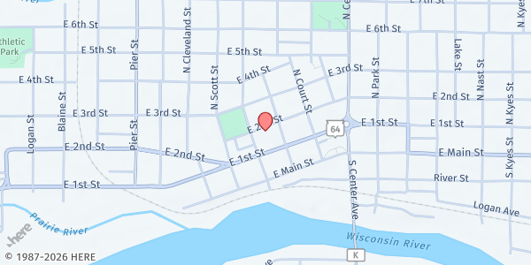 Map showing St. Stephen's United Church of Christ at 903 E. 2nd St., Merrill, WI