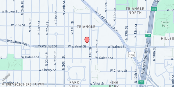 Map showing Capuchin Community Services - Food Distribution Center at 1702 W Walnut St, Milwaukee, WI