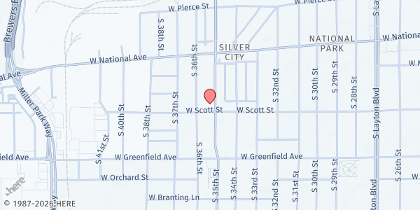 Map showing Ebenezer Lutheran Church food at 1127 S 35th St, Milwaukee, WI