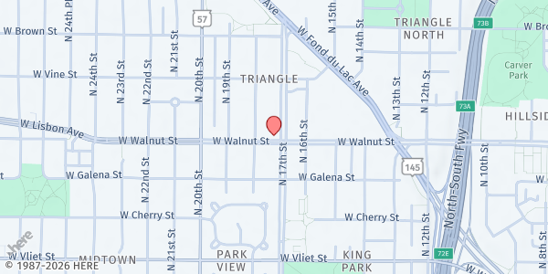 Map showing House of Peace at 1702 W Walnut St, Milwaukee, WI