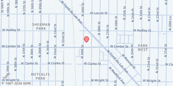 Map showing Jewish Community Pantry at 2900 W Center St, Milwaukee, WI