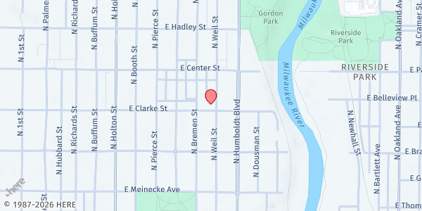 Map showing Riverwest Food Pantry - Food Distribution Center at 924 E Clarke St, Milwaukee, WI