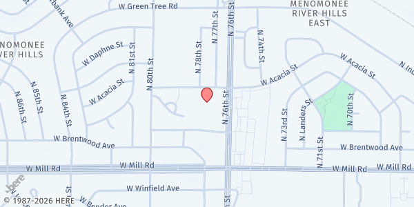 Map showing St. Peter-Immanuel Lutheran Church at 7801 W Acacia St, Milwaukee, WI