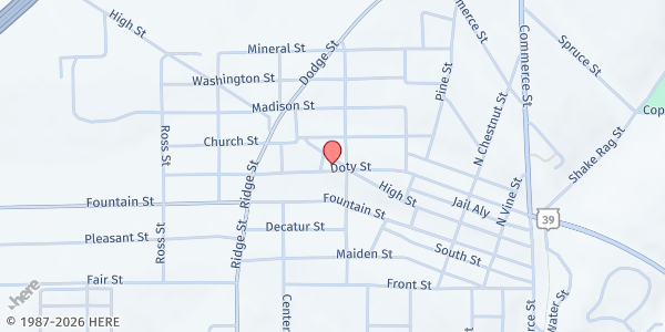Map showing First United Methodist Church at 400 Doty St, Mineral Point, WI