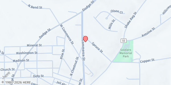 Map showing Hope Lutheran Church at 555 Commerce St, Mineral Point, WI