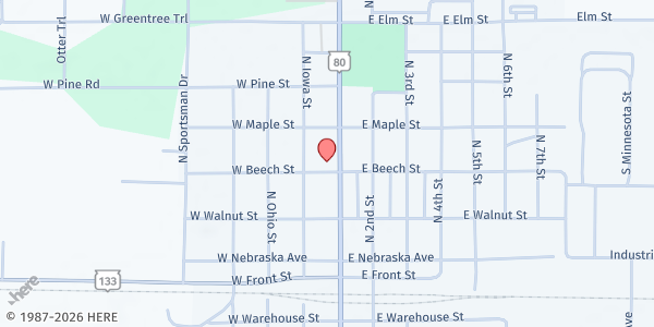 Map showing SWCAP Riverdale Area Food Pantry at 116 W Beech St, Muscoda, WI