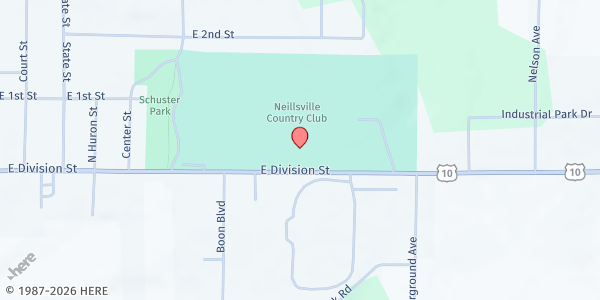 Map showing Clark County Food Pantry at 1031 E Division St, Neillsville, WI