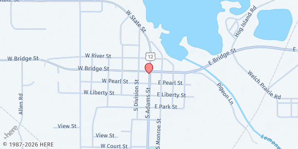 Map showing New Lisbon Food Pantry at 121 South Adams, New Lisbon, WI