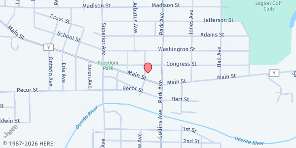 Map showing Newcap Inc. - Food Distribution Center at 1201 Main St, Oconto, WI
