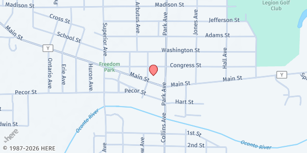 Map showing NEWCAP, Inc. Oconto at 1201 Main St., Oconto, WI