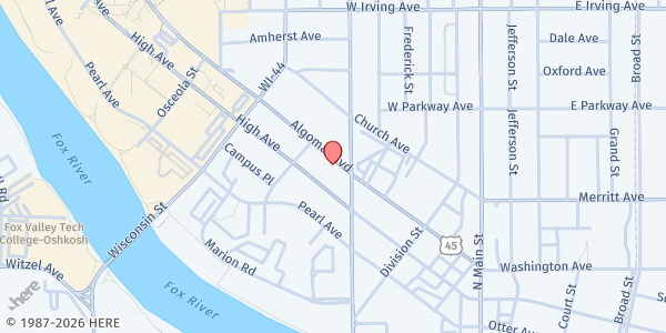 Map showing The Salvation Army - Oshkosh at 417 Algoma Blvd, Oshkosh, WI