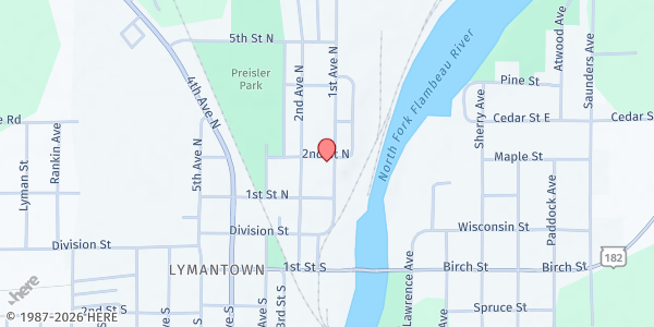 Map showing The Lord's Cupboard - Park Falls at 279 1st Ave. N., Park Falls, WI