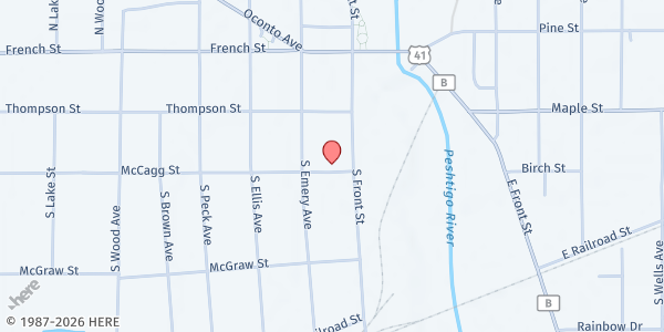 Map showing Peshtigo Food Pantry at 240 McCagg St., Peshtigo, WI