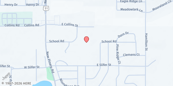 Map showing St. Vincent DePaul - John Muir Elementary at 2600 Woodcrest Drive, Portage, WI