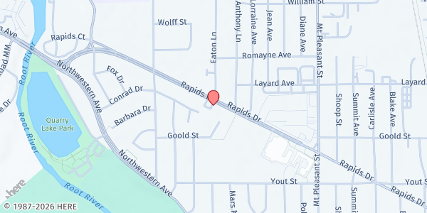 Map showing Kingdom Builders Fellowship Center & Outreach Ministry at 2707 Rapids Dr, Racine, WI