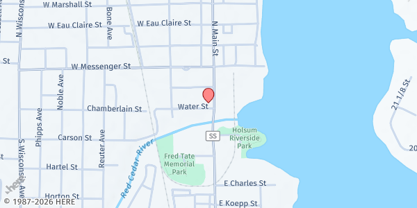 Map showing St. Vincent de Paul - Rice Lake at 40 S Main St, Rice Lake, WI