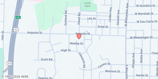 Map showing We Share Food Pantry at 1221 Wesley St, Rice Lake, WI